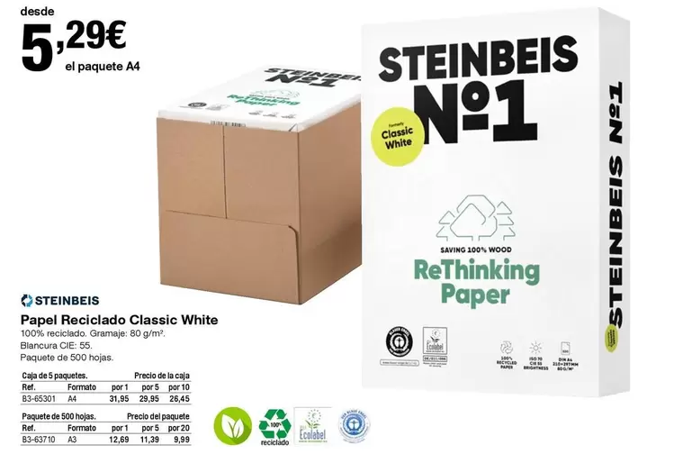 Oferta de NB - Papel Reciclado Classic White por 5,29€ en Staples Kalamazoo