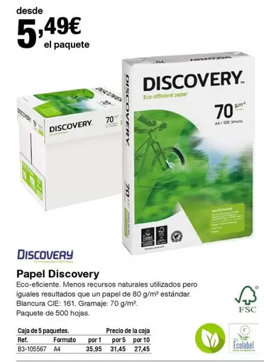 Oferta de White - Papel Discovery por 5,49€ en Staples Kalamazoo