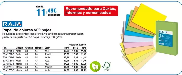 Oferta de Raja - Papel De Colores 500 Hojas por 11,49€ en Staples Kalamazoo