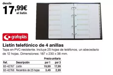 Oferta de Grafoplas - Listin Telefonico De 4 Anillas por 17,99€ en Staples Kalamazoo