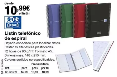 Oferta de Oxford - Listin Telefonico De Espiral por 10,99€ en Staples Kalamazoo