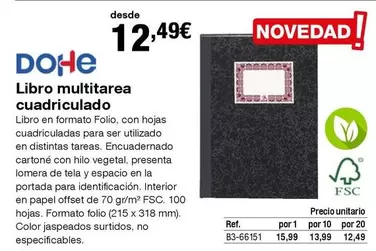 Oferta de Dohe - Libro Multitarea Cuadriculado por 12,49€ en Staples Kalamazoo