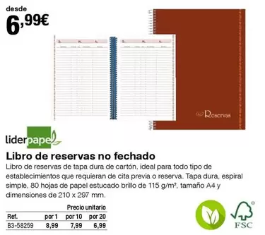 Oferta de Liderpapel - Libro De Reservas No Fechado por 6,99€ en Staples Kalamazoo