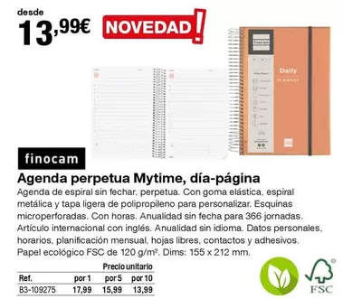 Oferta de Finocam - Agenda Perpetua Mytime, Dia-pagina por 13,99€ en Staples Kalamazoo