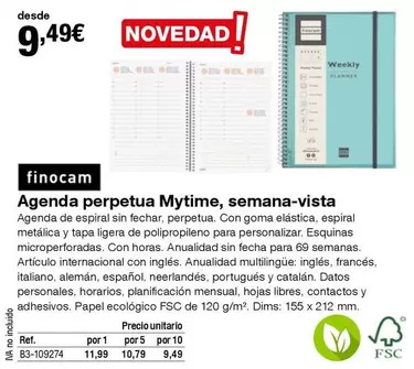 Oferta de Finocam - Agenda Perpetua Mytime, Semana-vista por 9,49€ en Staples Kalamazoo