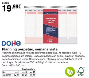 Oferta de Dohe - Planning Perpetuo, Semana Vista por 19,99€ en Staples Kalamazoo