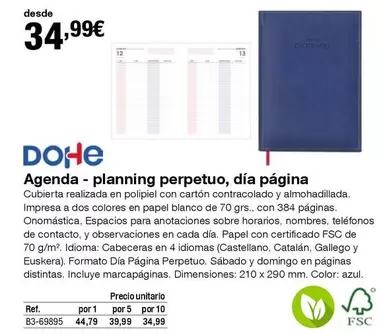 Oferta de Dohe - Agenda - Planning Perpetuo, Día Pagina por 34,99€ en Staples Kalamazoo