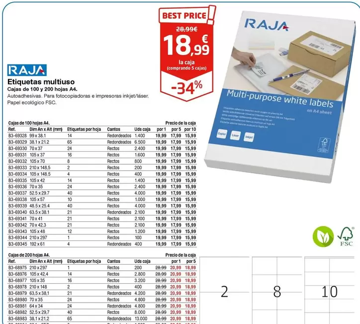 Oferta de Raja - Etiquetas Multiuso por 18,99€ en Staples Kalamazoo