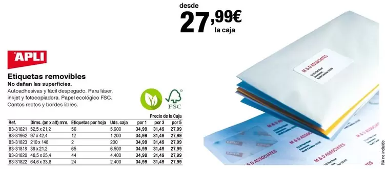 Oferta de Apli - Etiquetas Removibles por 27,99€ en Staples Kalamazoo