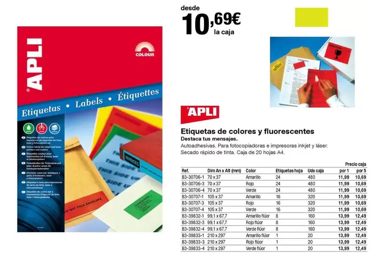 Oferta de Apli - Etiques De Colores Y Fluorescentes por 10,69€ en Staples Kalamazoo