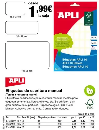 Oferta de Apli - Etiquetas de escritura manual por 1,99€ en Staples Kalamazoo
