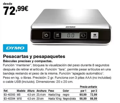 Oferta de Dymo - Pesacartas Y Pesapaquetes por 72,99€ en Staples Kalamazoo