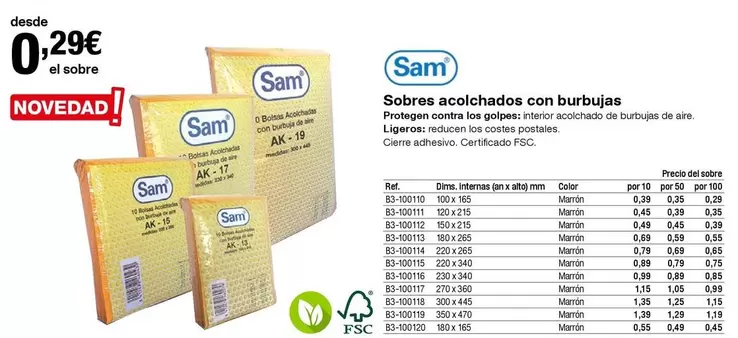 Oferta de Sam - Sobres acolchados con burbuise por 0,29€ en Staples Kalamazoo