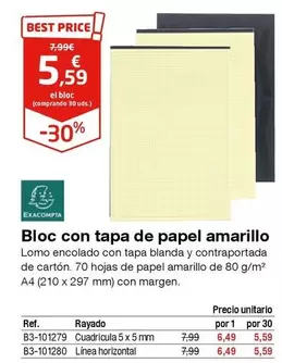 Oferta de Bizak - Bloc Con Tapa De Papel Amarillo por 5,59€ en Staples Kalamazoo