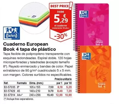 Oferta de Oxford - Cuaderno European Book 4 Tapa De Plastico por 5,29€ en Staples Kalamazoo