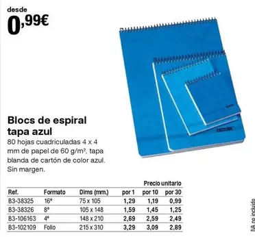 Oferta de Blocs De Espiral Tapa Azul por 0,99€ en Staples Kalamazoo