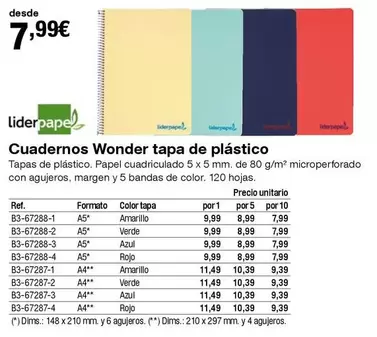 Oferta de Cuadernos Wonder Tapa De Plástico por 7,99€ en Staples Kalamazoo