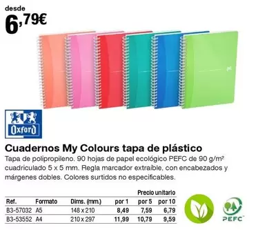 Oferta de Oxford - Cuadernos My Colours Tapa De Plástico por 6,79€ en Staples Kalamazoo