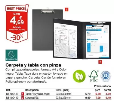 Oferta de Exacompta - Carpeta Y Tabla Con Pinza por 4,69€ en Staples Kalamazoo