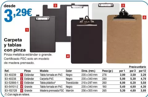Oferta de Raja - Carpeta Y Tablas Con Pinza por 3,29€ en Staples Kalamazoo