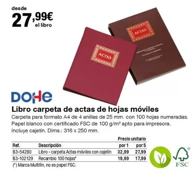 Oferta de Dohe - Libro Carpeta De Actas De Hojas Móviles por 27,99€ en Staples Kalamazoo