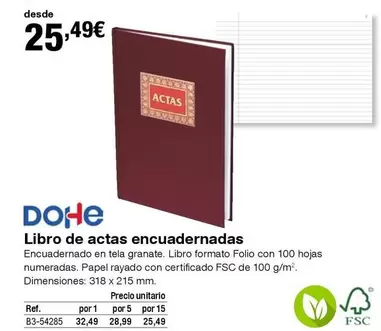 Oferta de Dohe - Libro De Actas Encuadernadas por 25,49€ en Staples Kalamazoo