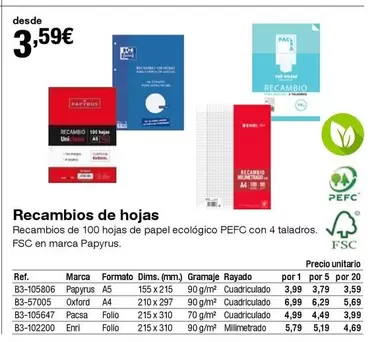 Oferta de Papyrus - Recambios De Hojas por 3,59€ en Staples Kalamazoo