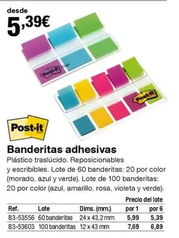 Oferta de Post-it - Banderitas Adhesivas por 5,39€ en Staples Kalamazoo