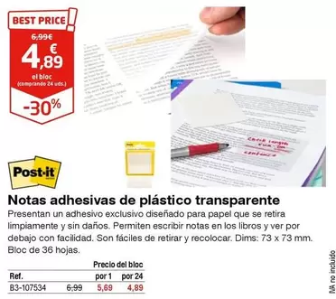 Oferta de Post It - Notas Adhesivas De Plástico Transparente por 4,89€ en Staples Kalamazoo