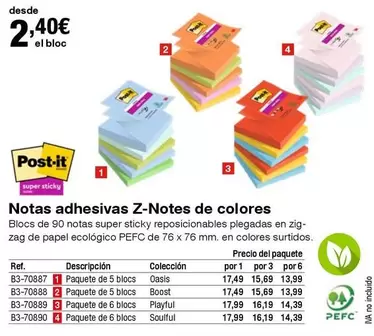 Oferta de Post-it - Notas Adhesivas Z-Notes De Colores por 2,4€ en Staples Kalamazoo