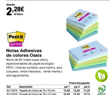 Oferta de Post It - Notas Adhesivas De Colores Oasis por 2,28€ en Staples Kalamazoo