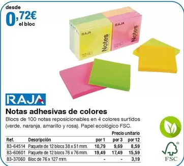 Oferta de Raja - Notas Adhesivas De Colores por 0,72€ en Staples Kalamazoo