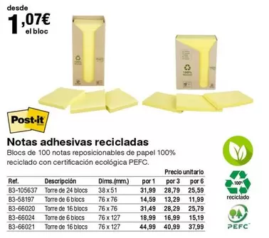 Oferta de Post-it - Notas Adhesivas Recicladas por 1,07€ en Staples Kalamazoo