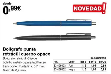 Oferta de Bolígrafo Punta Retractil Cuerpo Opaco por 0,99€ en Staples Kalamazoo