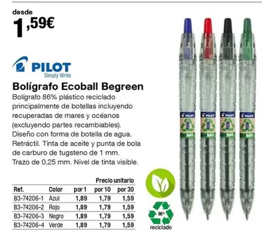 Oferta de Pilot - Boligrafo Ecoball Begreen por 1,59€ en Staples Kalamazoo