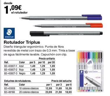 Oferta de Staedtler - Rotulador Triplus por 1,09€ en Staples Kalamazoo