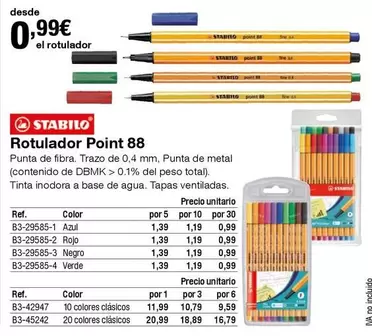 Oferta de Stabilo - Rotulador Point 88 por 0,99€ en Staples Kalamazoo