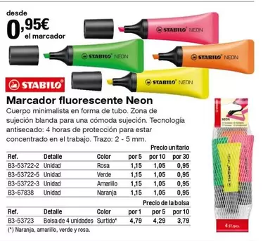 Oferta de Stabilo - Marcador Fluorescente Neon por 0,95€ en Staples Kalamazoo