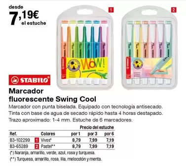 Oferta de Stabilo - Marcador Fluorescente Swing Cool por 7,19€ en Staples Kalamazoo