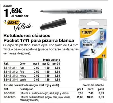 Oferta de BIC - Rotuladores Clasicos Pocket 1741 Para Pizarra Blanca por 1,69€ en Staples Kalamazoo