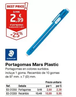 Oferta de Staedtler - Portagomas Mars Plastic por 2,39€ en Staples Kalamazoo