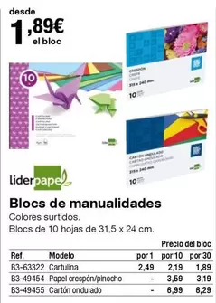 Oferta de Liderpapel - Blocs De Manualidades por 1,89€ en Staples Kalamazoo