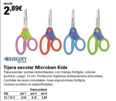 Oferta de Westcott - Tijera Escolar Microban por 2,89€ en Staples Kalamazoo