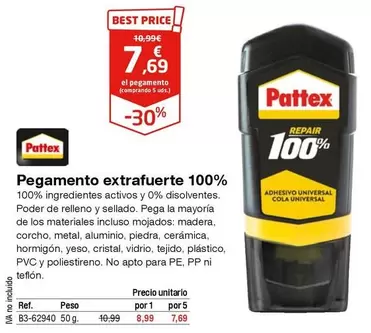 Oferta de Pattex - Pegamento extrafuerte 100% por 7,69€ en Staples Kalamazoo