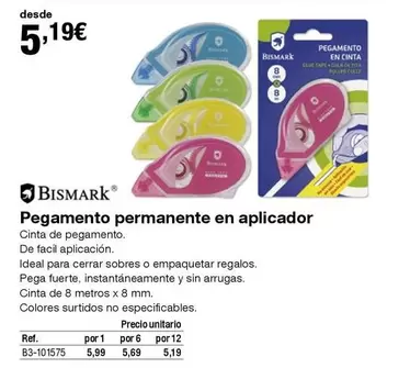 Oferta de Bismark - Pegamento Permanente En Aplicador por 5,19€ en Staples Kalamazoo