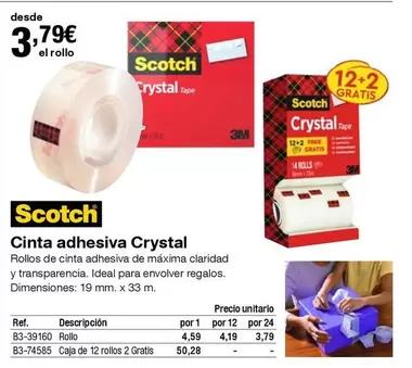 Oferta de Scotch - Cinta Adhesiva Crystal por 3,79€ en Staples Kalamazoo