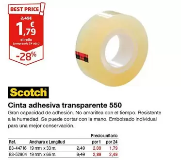 Oferta de Scotch - Cinta Adhesiva Transparente 550 por 1,79€ en Staples Kalamazoo
