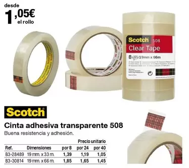 Oferta de Scotch - cinta adhesiva transparente 508 por 1,05€ en Staples Kalamazoo