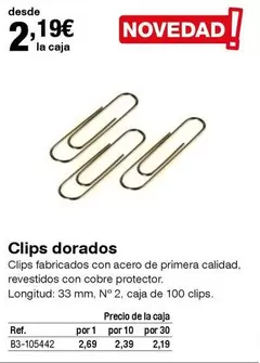 Oferta de Clips Dorados por 2,19€ en Staples Kalamazoo