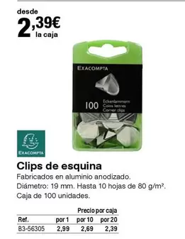 Oferta de Exacompta - Clips De Esquina por 2,39€ en Staples Kalamazoo